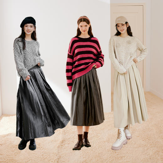 【严选】诗凡黎冬后腰牛筋设计半身裙SEA440711 商品图1