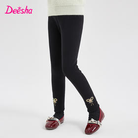 笛莎Deesha 童装女童裤子2023冬季新款甜美蝴蝶结加绒加厚打底裤