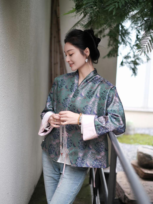 限量款| 盛唐牡丹 |万寿无疆牡丹纹重缎宋锦新中式外套(不夹棉) 商品图0