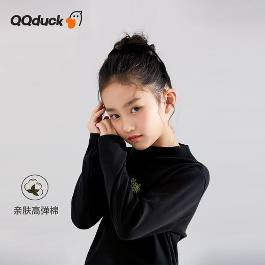 【清仓捡漏】【120-165】【QQduck可可鸭】女童半高领打底衫儿童长袖T恤棉93.6% 氨纶6.4% 商品图5