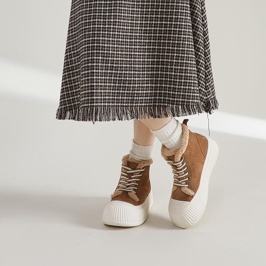 Safiya/索菲娅2023冬季新款加绒保暖松糕厚底百搭休闲短靴雪地靴 SF3411A403 商品图3