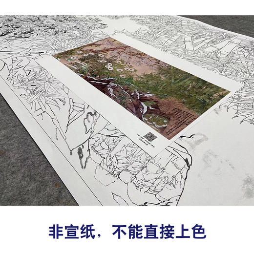【大彩图】横幅工笔画白描底稿《傲雪迎春图》竹子梅花木槿临摹勾线花鸟线稿HN15 商品图2