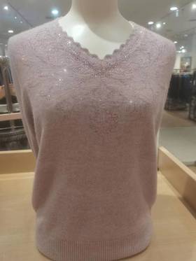 帕罗V领彩钻短款羊绒衫