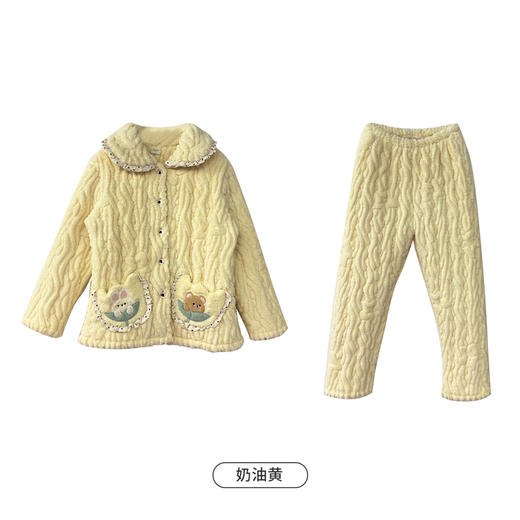 都市丽人生活家居女士睡衣泡芙绒提花夹棉加加厚款长袖长裤类家居服套装LH31P6 商品图0