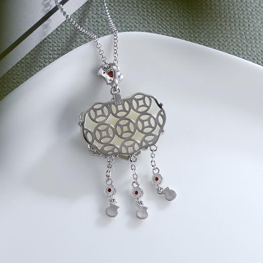 子佩集S925银【仙鹿如意】套链项链【DZ05356】珐琅彩和田玉国潮锁2310 商品图3