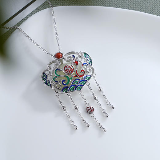 子佩集S925银【祥云瑞彩】套链项链【DZ05320】珐琅彩和田玉国潮锁2310 商品图2