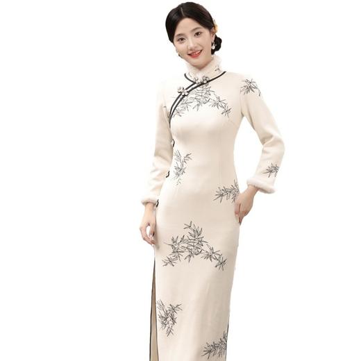 冬季新款，加毛加厚侧八扣旗袍中国风立领女款气质开衩旗袍裙SJT-396-1 商品图4