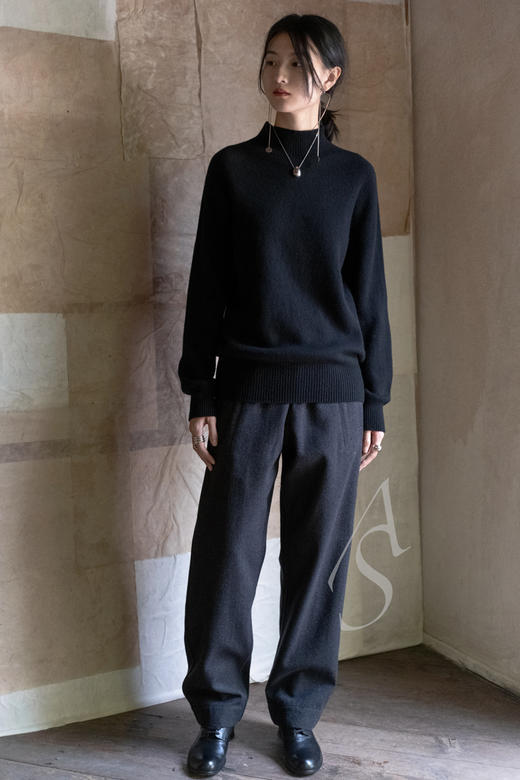 Margaret Howell  卡其绿/黑色罗纹半高领长版羊绒衫 商品图3