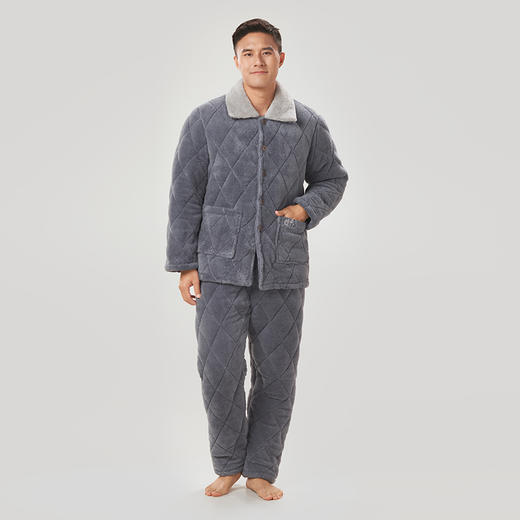 都市丽人都市锋尚生活家居男士睡衣法兰绒夹棉加厚款长袖长裤类家居服套装FH30C6 商品图1