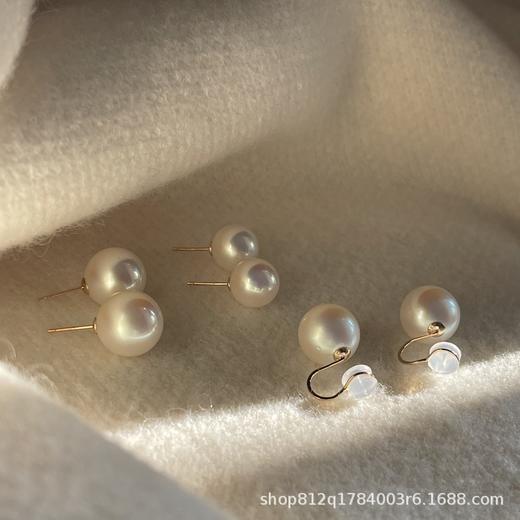 韩国fever同款925银正圆强光炫彩复古港风气质施家水晶大珍珠耳钉 商品图6