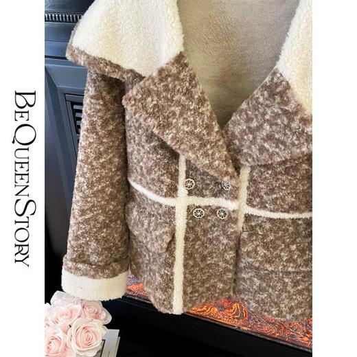 BeQueenStory【香榭舞步】冬季洋气轻奢重工时尚羊毛翻领颗粒外套 商品图2