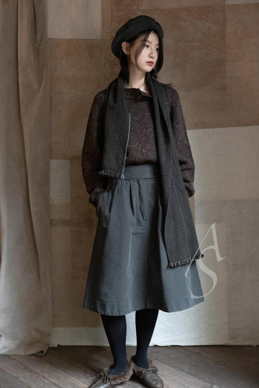 Margaret Howell 锈红色/深卡其geelong千鸟格羔羊毛围巾 商品图6