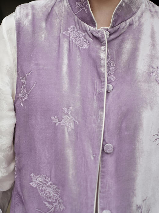 盛唐牡丹|香芋紫双面穿丝绒马甲（不夹棉） 商品图1