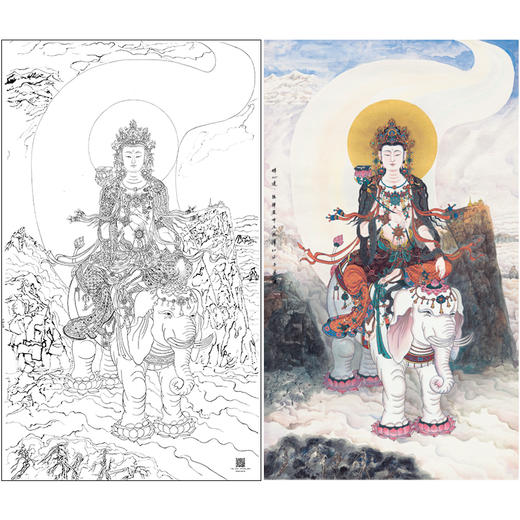 【大彩图】工笔人物白描底稿《菩贤菩萨》高清打印稿人物线稿SF03 商品图0