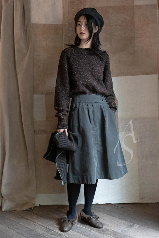 Margaret Howell 锈红色/深卡其geelong千鸟格羔羊毛围巾 商品图7