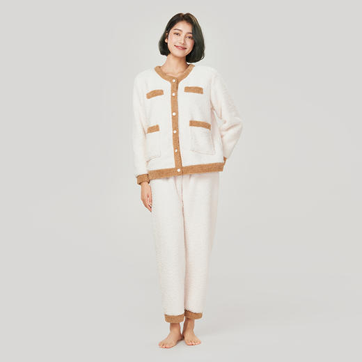 都市丽人舒适外出女士睡衣双面玉晶绒女士法兰绒厚款长袖长裤类家居服套装LH31H4 商品图1
