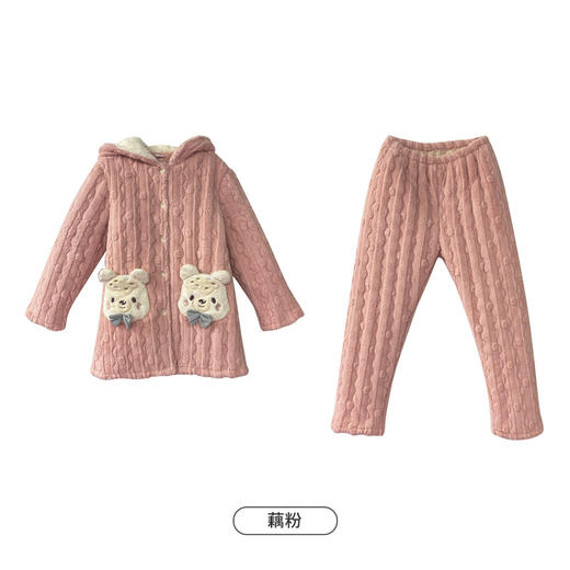 都市丽人生活家居女士睡衣泡芙绒提花夹棉加加厚款长袖长裤类家居服套装LH31P8 商品图0