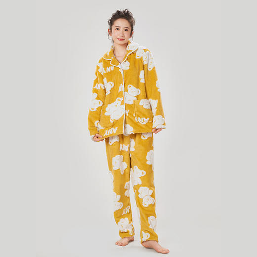 都市丽人生活家居女士睡衣双面阳离子提花法兰绒厚款长袖长裤类家居服套装LH31K2 商品图0