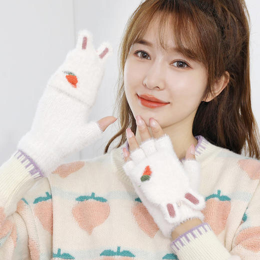 「数款可选！轻潮·保暖」手套女冬天学生翻盖半指可爱韩版卡通保暖可选色加绒手套配饰 商品图3