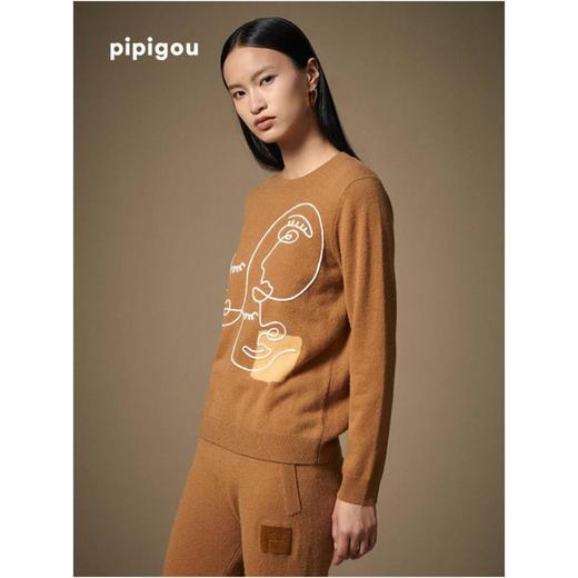 3楼 皮皮狗女式羊绒绣花圆领套衫 商品图1
