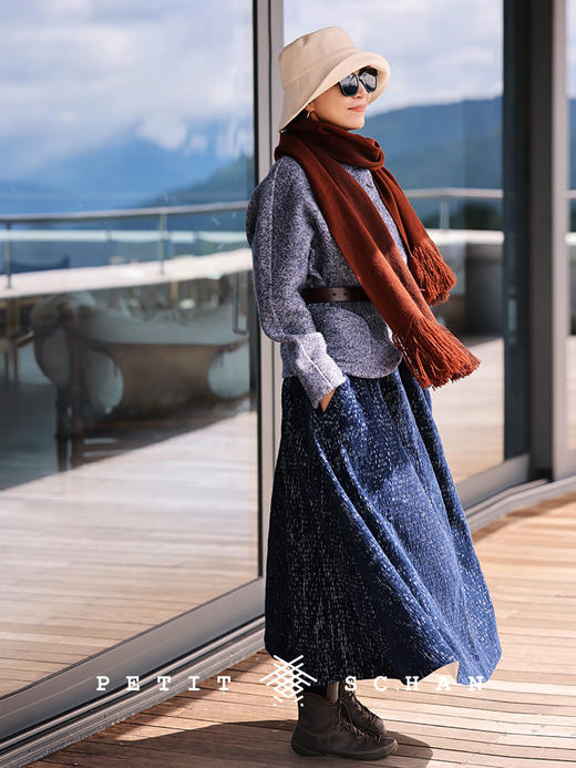 PETIT SCHAN小闪 CLO#378 reading letters 读信 针织纹理复合100%澳毛秋冬厚呢外套 商品图7