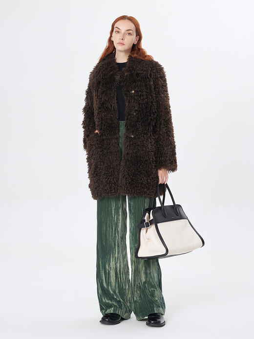 Self Who环保毛绒棕色毛呢外套女冬季2023新款宽松中长款呢子大衣 商品图1