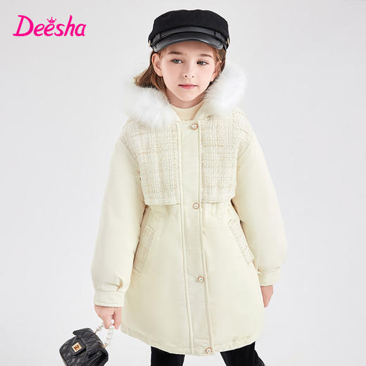 笛莎女童羽绒服2023冬季新款时尚拼接朋克连帽长款羽绒服 商品图0