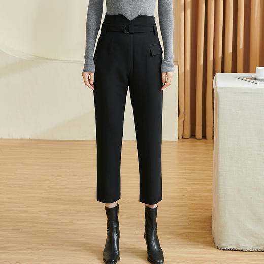 剩S/XL 米思阳2024秋季新款百搭简约黑色休闲裤腰带修身小个子裤子女2552 商品图0
