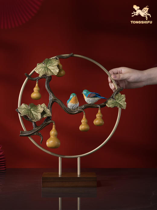 铜师傅 铜摆件《福禄长久》葫芦 相思鸟客厅桌面玄关乔迁新婚礼品 商品图4