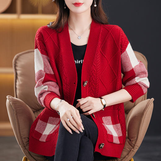 CC 17-8372妈妈毛衣外套宽松上衣粗毛线加厚针织开衫 商品图0