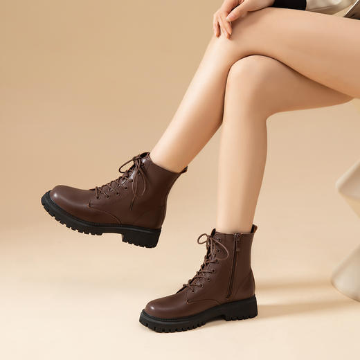 ZHR侧拉链加绒马丁靴女2023新款女短靴秋冬款休闲百搭创意马丁靴 商品图5