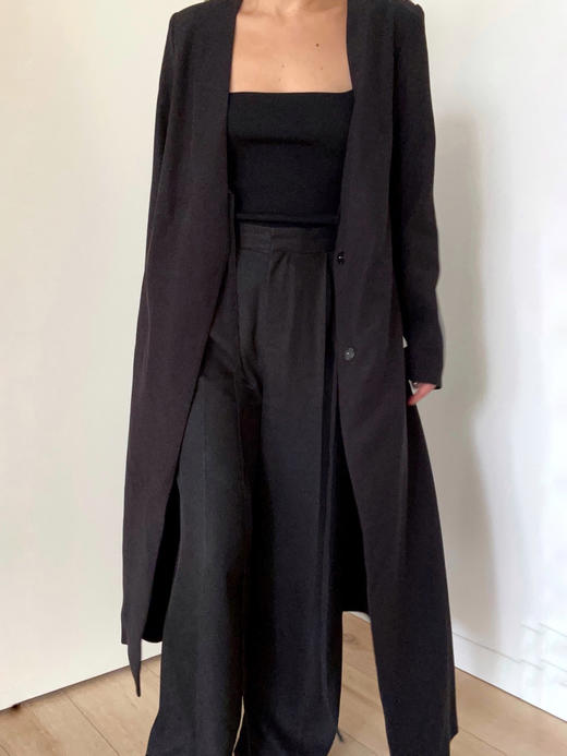 ranyepersonal｜coat 垫肩低胸系带后网纱拼接宽松西装大衣  [ 黑LELUXE22CO02 ] 商品图13