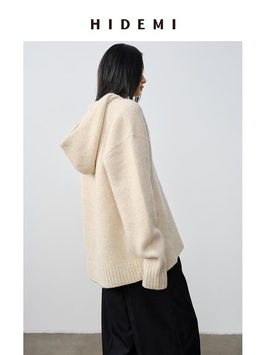 HIDEMI 骆驼毛羊毛花纱混纺加厚款连帽宽松大帽衫毛衣 商品图5