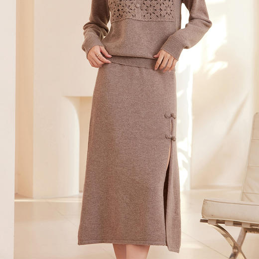 馥迦新中式盘扣羊毛半身裙 商品图1