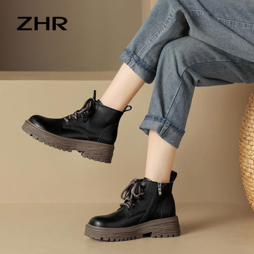 ZHR马丁靴2023新款短靴女春秋单靴加绒保暖法式小短靴瘦瘦靴 商品图3