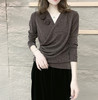 雀说 弹力网纱V领花朵打底衫长袖T恤AM01 商品缩略图1