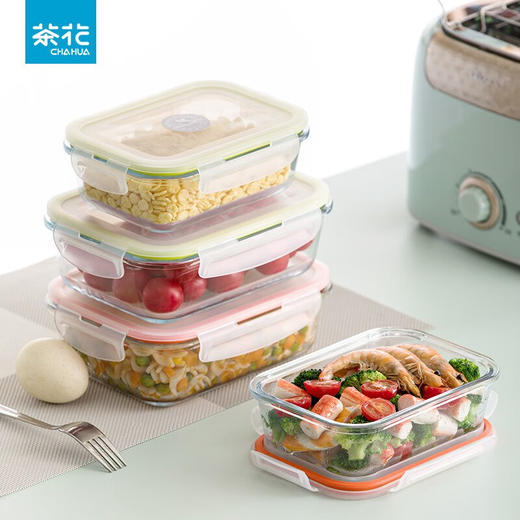 茶花   保鲜盒  晶格圆形玻璃保鲜盒600mL   001002 商品图1