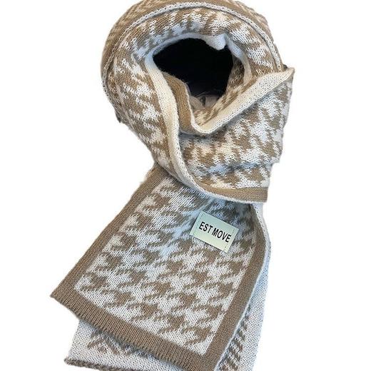 【冬季文艺范保暖围巾！韩系格子慵懒风】女保暖针织千鸟格学院风围脖，保暖又时尚 柔软围绕 温暖你的颈间 舒适柔软却不失时髦感 商品图6