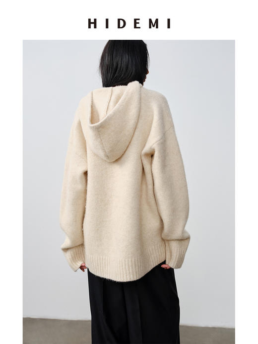 HIDEMI 骆驼毛羊毛花纱混纺加厚款连帽宽松大帽衫毛衣 商品图6
