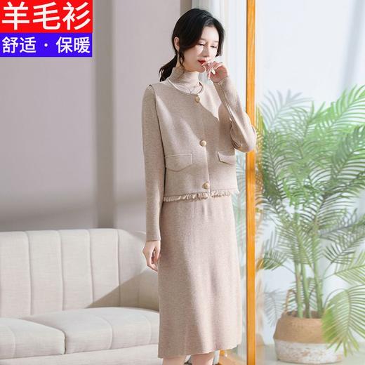 DD-针织羊毛连衣裙女秋冬2023新款气质毛衣裙马甲两件套装 商品图4