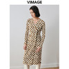 VIMAGE纬漫纪冬季新款时尚气质棋盘格通勤修身连衣裙V2007631 商品缩略图5