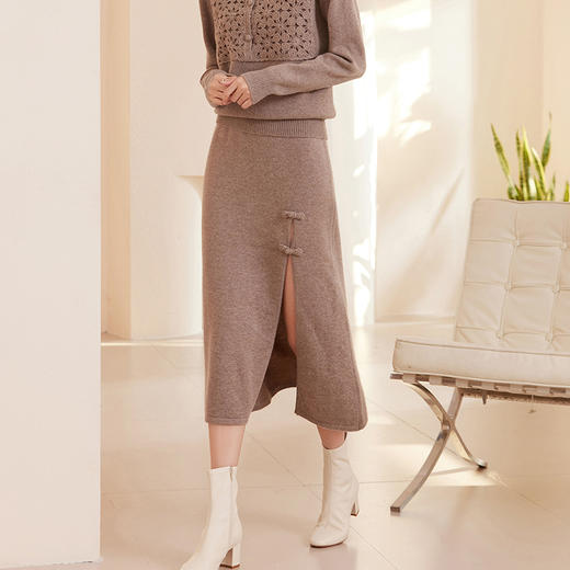 馥迦新中式盘扣羊毛半身裙 商品图2