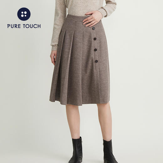 pure touch女士半身裙设计感小众百褶裙绵羊毛半暖半裙秋冬西装裙 商品图1