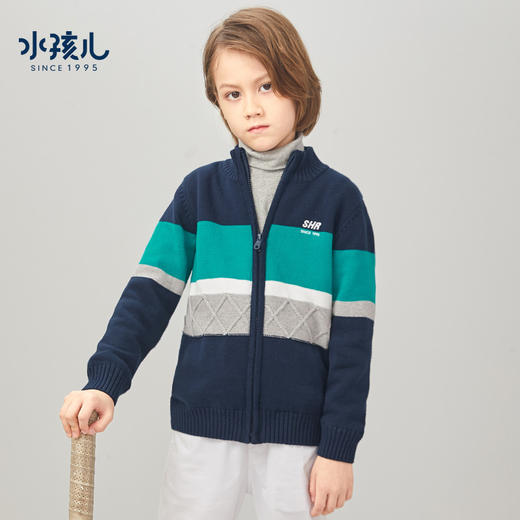 水孩儿童装秋冬新款男童针织衫保暖舒适柔软半高领针织外套学院风上衣 商品图5
