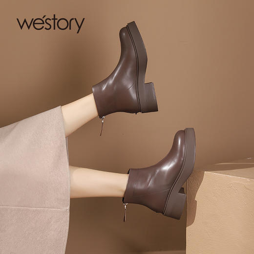 westory踝靴马丁靴日常百搭厚底粗跟时尚短筒马丁靴女鞋S23DS83651 商品图3