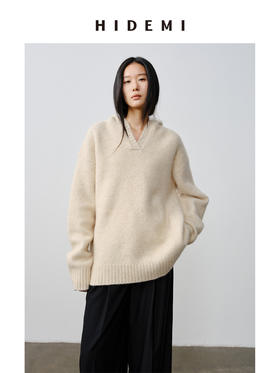 HIDEMI 骆驼毛羊毛花纱混纺加厚款连帽宽松大帽衫毛衣