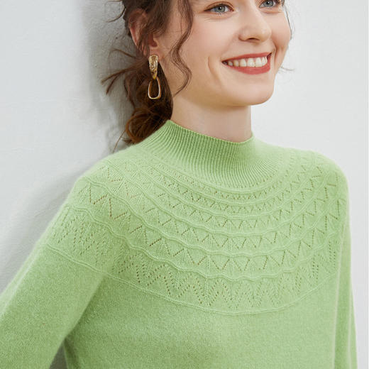 【反季特惠 纯羊毛】SIIJJEYY 枝辑 女士一线成衣V领堆堆领镂空圆领半高领羊毛衫 商品图3