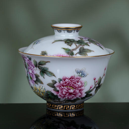 粉彩描金牡丹花卉纹盖碗 商品图1