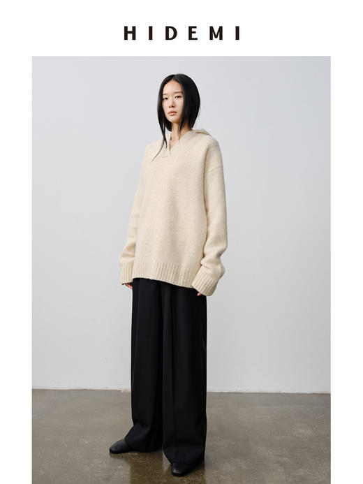 HIDEMI 骆驼毛羊毛花纱混纺加厚款连帽宽松大帽衫毛衣 商品图3