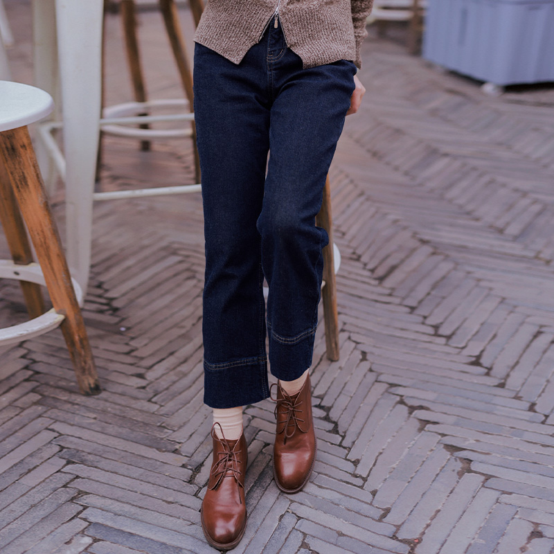 红念秋冬新季直筒烟管加绒牛仔裤